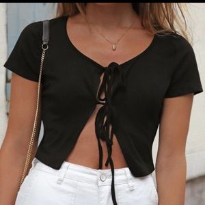 ZAFUL ribbed crop tie front T-shirt